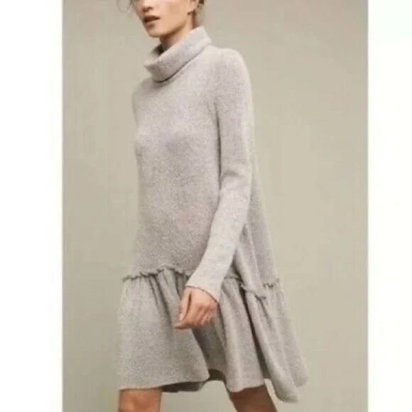 ANTHROPOLOGIE MOTH Grey Wool Blend Eira Turtleneck Sweater Dress SIZE SM - Picture 4 of 5